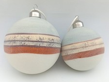 Pair 2 large giant bauble hanging decoration striped planet blue white glass