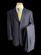 Vintage Harrods Navy Chalk Stripe Suit 43S / W38S Flannel Wool 