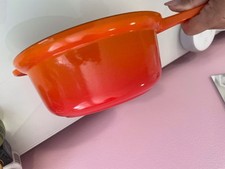 Vintage Le Creuset #18 Sauce Pan Volcanic Orange Enamel Cast Iron Cookware!!