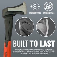 1KG SPLITTER AXE WITH FIBREGLASS HANDLE WOOD MAUL LOG SHAFT CUTTING CHOP CUTTER