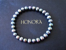 HONORA GLOSSY OIL ON WATER BLACK CULTURED FRESHWATER 7MM RING PEARL BRACELET QVC