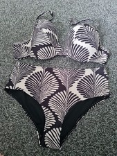 MATALAN LADIES BIKINI ZEBRA PATTERN BLACK MIX TOP SIZE 38DD BOTTOMS SIZE 12 NEW