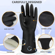 32cm M-XL Thick Black Large Latex Gloves Gauntlets Industrial Rubber Heavy Duty