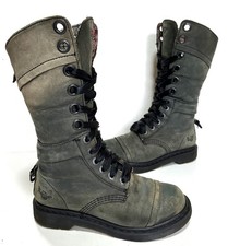 Ladies Dr Martens AIMILITA Grey leather Tartan Lined Calf Boots Size UK 5