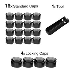  FOR ANY CAR 16P 17mm BLACK ALLOY WHEEL NUT COVERS + 4P Locking CAPS UNIVERSAL