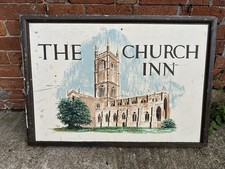Antique Vintage Pub Sign ‘The Church Inn’ Wooden Double Sided Breweriana