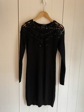 LEO GUY SALE Designer BNWT Sz 1 Black Loop Ribbon / Sequin Knitted Dress