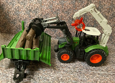 Large Realistic Tractor With Front Loader & Log Grab + Tipping Dropeside Trailer