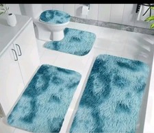 4 PIECE TEAL FLUFFY BATHROOM MAT SET BRAND NEW