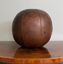 Vintage 1920/40s Spalding 6 lb Leather Medicine Ball, Gold Stamp Crown Patch USA
