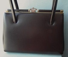 Vintage women's kelly bag handbag MIDDX brown faux leather suede lining 1960s