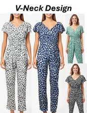 Ladies Womens Jumpsuit Playsuit Dungarees Boho V-Neck Wide Leg Summer NEW