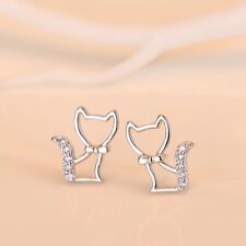 Stunning Cute Cat Stud Earrings 925 Sterling Silver Womens Girls Jewellery Uk