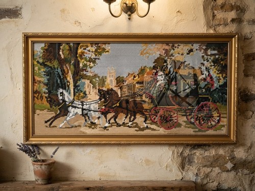 Vintage framed tapestry - vintage,
