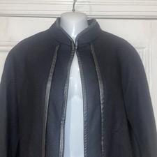 Zara Black Cape / Poncho - Faux Leather Trim - Size M