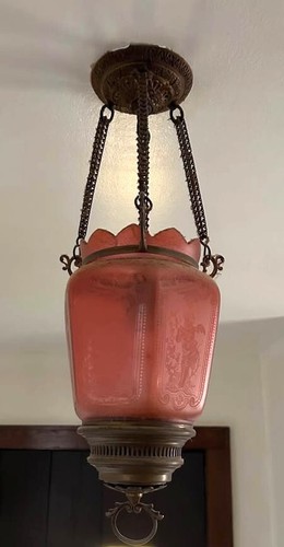 Etched cranberry glass pendant - cranberry,