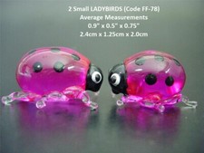 2 Miniature GLASS LADYBIRDS INSECTS Pink Glass Animals Glass Figures Ornaments