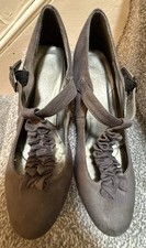 Red Level Mary Jane Bar Heeled Shoes. Grey faux Suede. Size 5