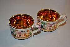 R. Capodimonte #132 Espresso Cherubs Demitasse Gold Plated Teacups Set of 2