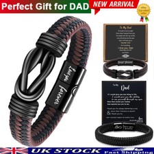 Mens Personalised Leather Bracelet Engraved Love Birthday Father Day Gift Box UK