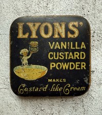 Vintage Lyons Vanilla Custard Powder Tin Lid Only 1930s Kitchen Advertising Prop