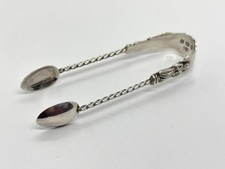 Pair of antique Solid Sterling Silver Apostle Sugar Tongs / Nips - twist stem