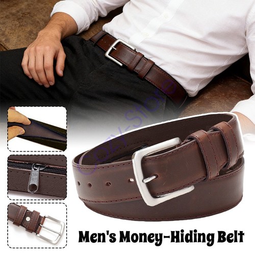 Leather black money belt - belt, /