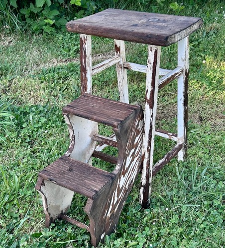 Vtg wooden step stool ladder - vtg,