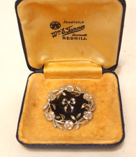 VINTAGE BROOCH BY CATHERINE POPESCO FRANCE ENAMEL & RHINESTONE WHITE METAL