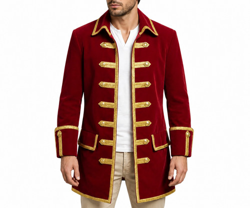 Men red velvet pirate coat - pirate,