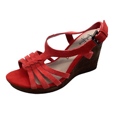 FootGlove Red Suede High Wedge Heel Strappy Wider Fit Sandals Size 5 Used Once