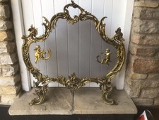 Louis XV Style Gilt Bronze Antique Fire Screen, Ornate Rococo Revival Fireplace