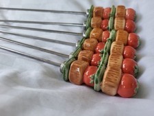 Kitsch Vintage BBQ Kebab Skewers Ceramic And Stainless Steel Made In Japan