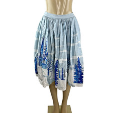 Pinup Couture Jenny Skirt Size S Blue Winter Wonderland Castle Snow Pocket Retro