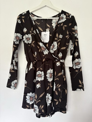 Black floral neck playsuit - floral,