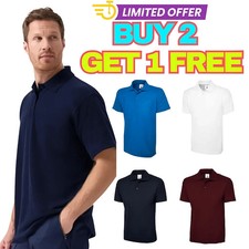 Mens Polo Shirt Short Sleeve Plain Casual Work Wear Uniform Pique Golf Tee Tops