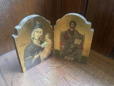 Icon Byzantine Wooden Plaque Diptych Religious Icon From Greece