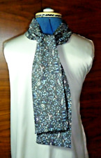 100% silk men's cravat/scarf/ascot  Liberty print fabric Dark grey/grey/blue NEW