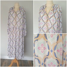 Vintage BOHO Style Chiffon Pastel Geo Deco Festival Holiday Dress Size UK 14