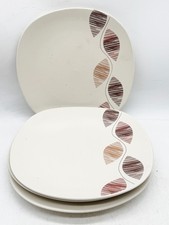 VERMONT STONEWARE RAYWARE DINNER PLATES SET OF 3 RETRO LEAF DESIGN