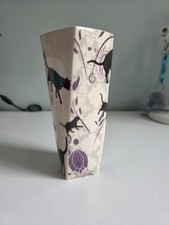 Unusual Twisted  Vase with Black Cats Pattern Ceramic Pottery