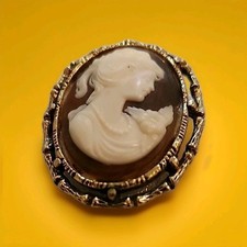 Brown & Cream Cameo  Gold Tone