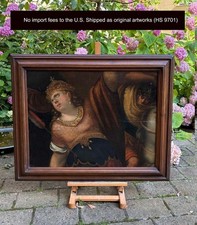 Saint Ursula & Attila the Hun. Old Master Dutch School c.1700 Oil Painting. COA