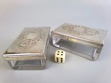 Glass Trinket Boxes w/Silver Plated Lid x 2. Dressing Table Set. Antique Vintage