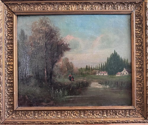 Antique 19th oil painting on - c,