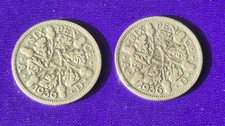 King George V 1936 Sixpence X 2 .500g Silver Perfect Christmas Puds! collectors
