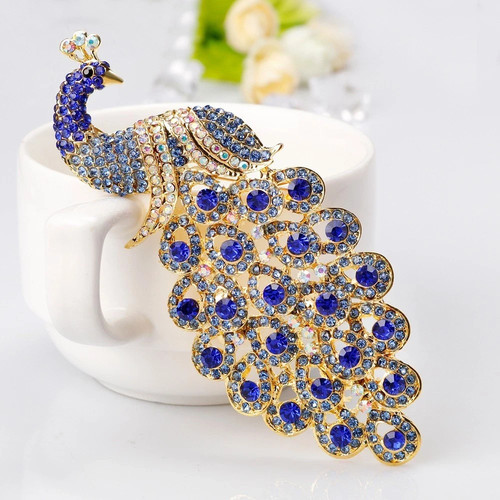 Elegant blue peacock brooch - elegant,