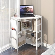 Corner Printer Stand Bookshelf w/ Charging Station USB Ports Side Storage Pocket