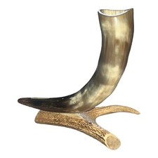 Vintage Drinking Horn Mug Medieval Handmade Viking Cup With Stand Decor Scotland