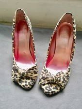 OFFICE Leopard Print Beige /Black Suede Bow Trim Court Shoes Size 38